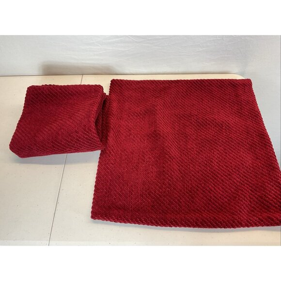 Lot of 2 Pottery Barn Red Velvet diagonal stitch‎ 20"x 20" Shams Holiday/ Fall - Picture 1 of 7